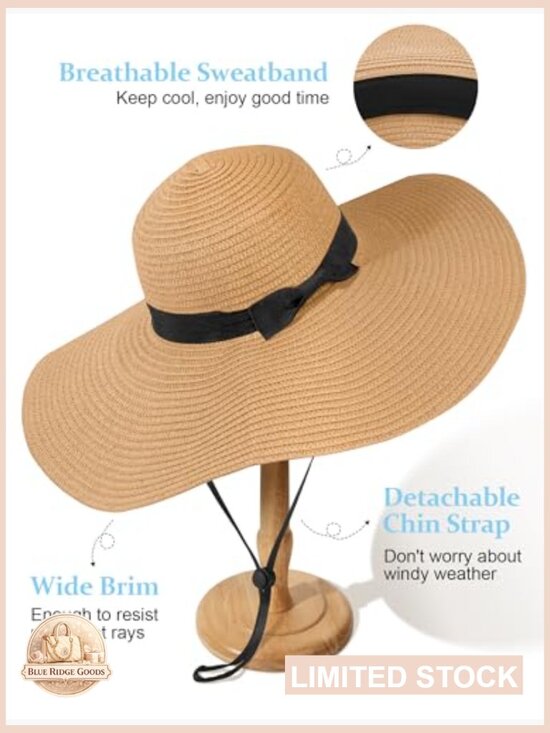 Oversize Wide Brim Straw Beach Hat Floppy Foldable Roll-Up Sun Hat UPF 50+ main image 7